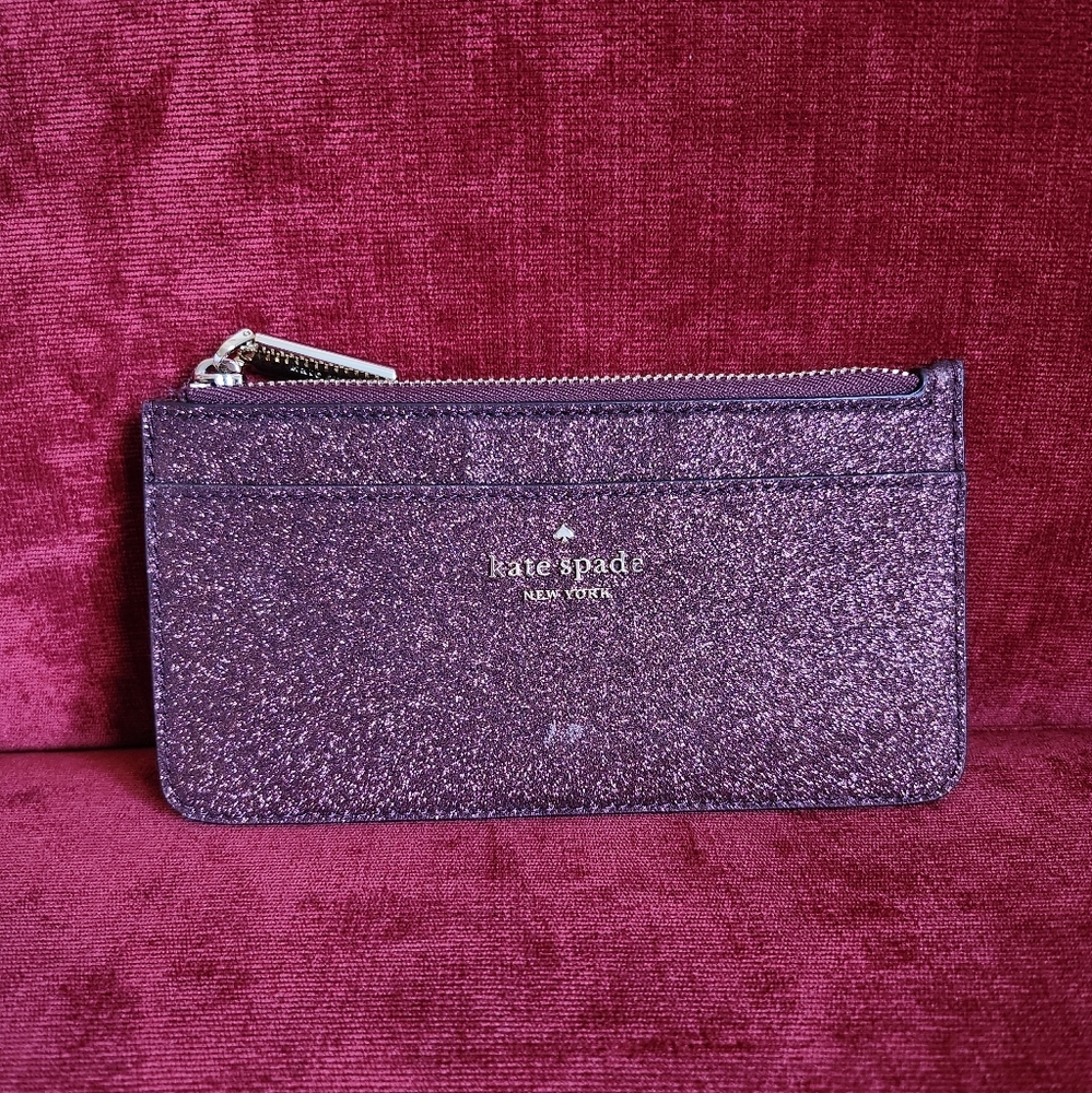 Kate Spade Shimmy Glitter Fabric Zip Long Card Case - Good Used Condition